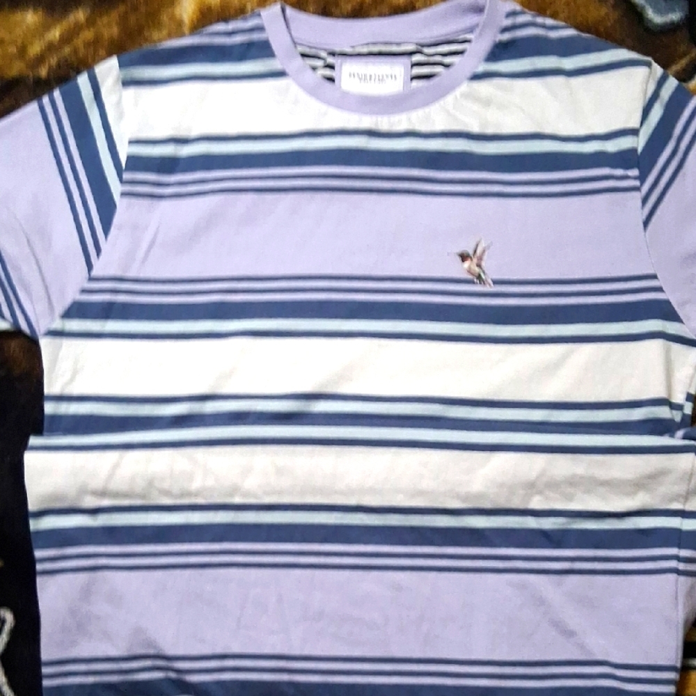 Denim & Flower Striped Shirt - Lavender and White